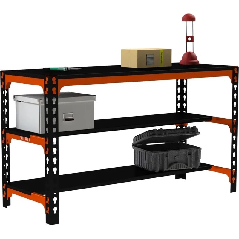 Стол производственный металл Metalex 750х1200х600 (2 полки) оранжево-чёрный