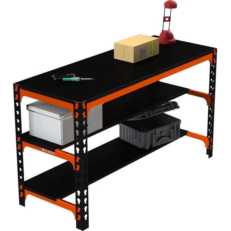 Стол производственный металл Metalex 750х1200х600 (2 полки) оранжево-чёрный