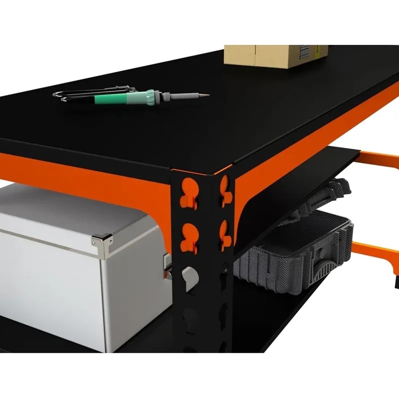 Стол производственный металл Metalex 750х1200х600 (2 полки) оранжево-чёрный