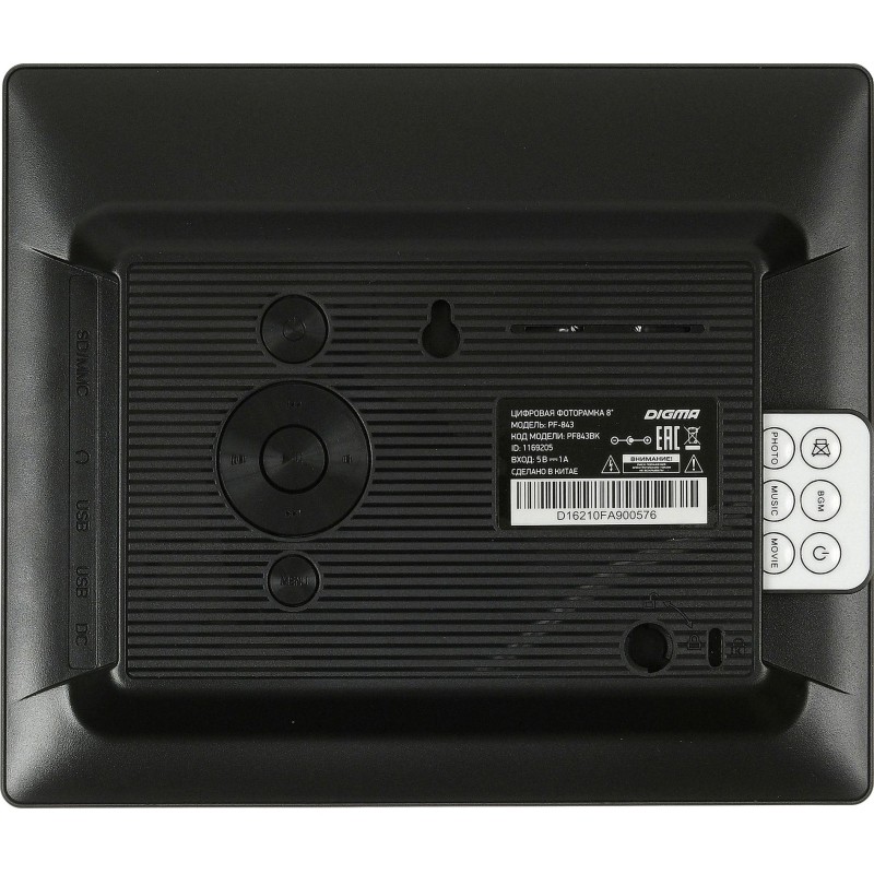 Фоторамка цифровая Digma 8 PF-843 IPS 1024x768 черный пластик ПДУ Видео