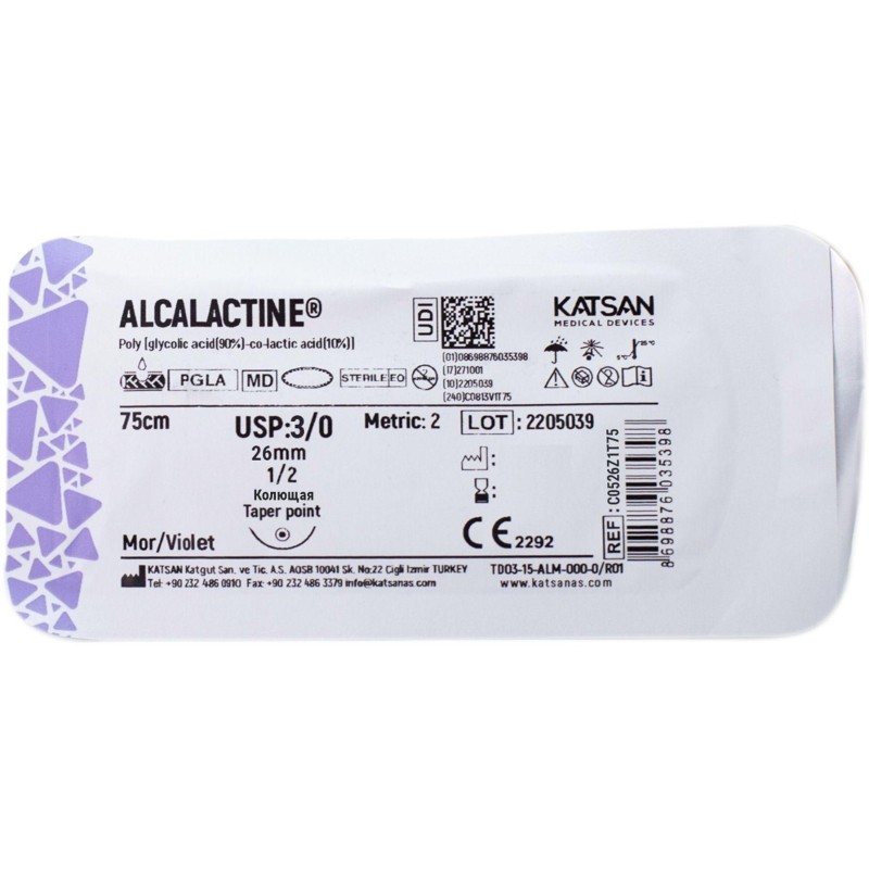 Шовный материал ALCALACTINE 3/0  26  1/2 TAPER POINT кол. 75 см уп/12 шт
