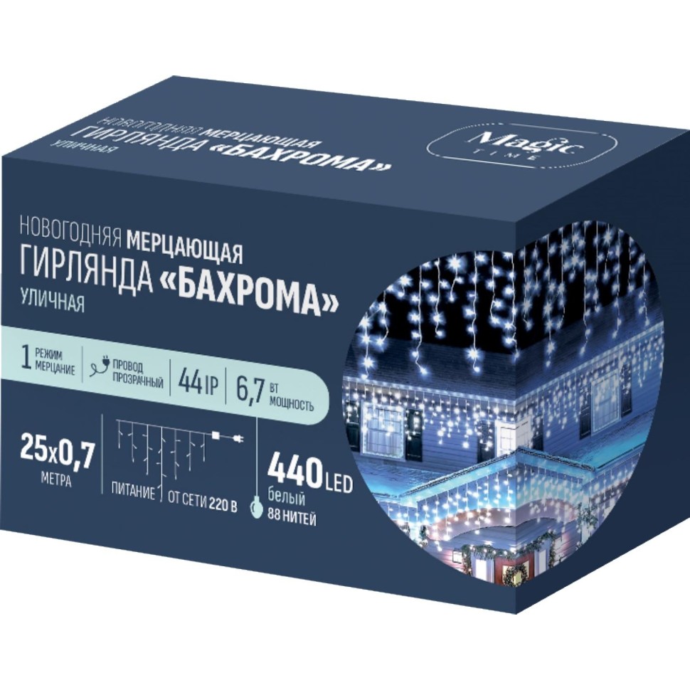 Электрогирлянда 440 LED ламп, размер 2500х70 cм,  белый, 1 реж.,  арт.96285