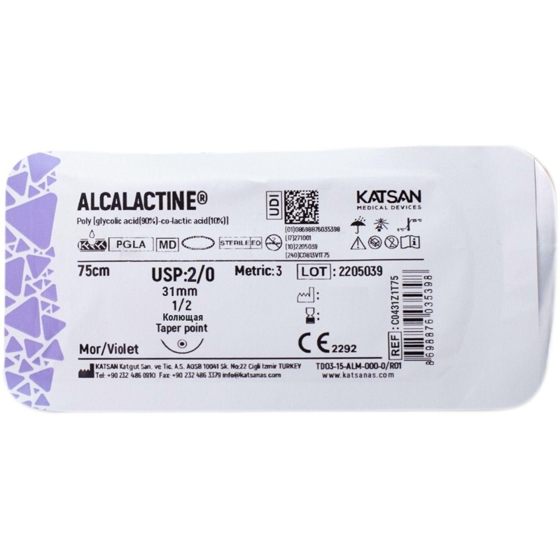 Шовный материал ALCALACTINE 2/0  31  1/2 TAPER POINT кол. 75 см уп/12 шт