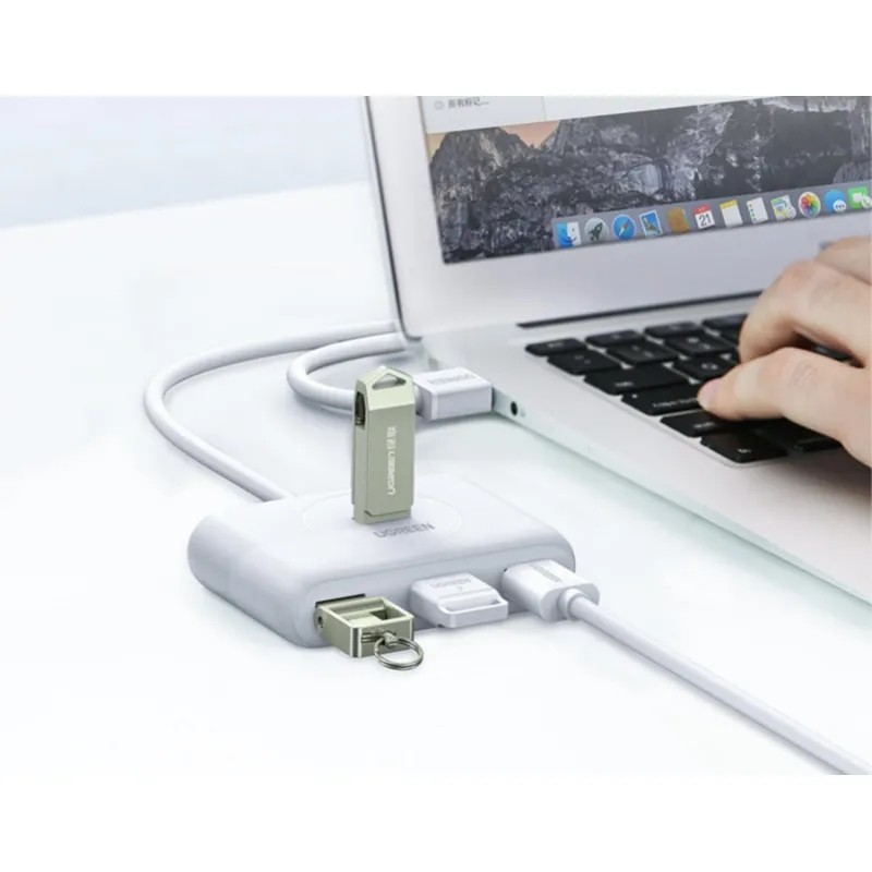 Разветвитель USB UGREEN  USB 3.0 x 4, 1 м, цвет белый (20283)