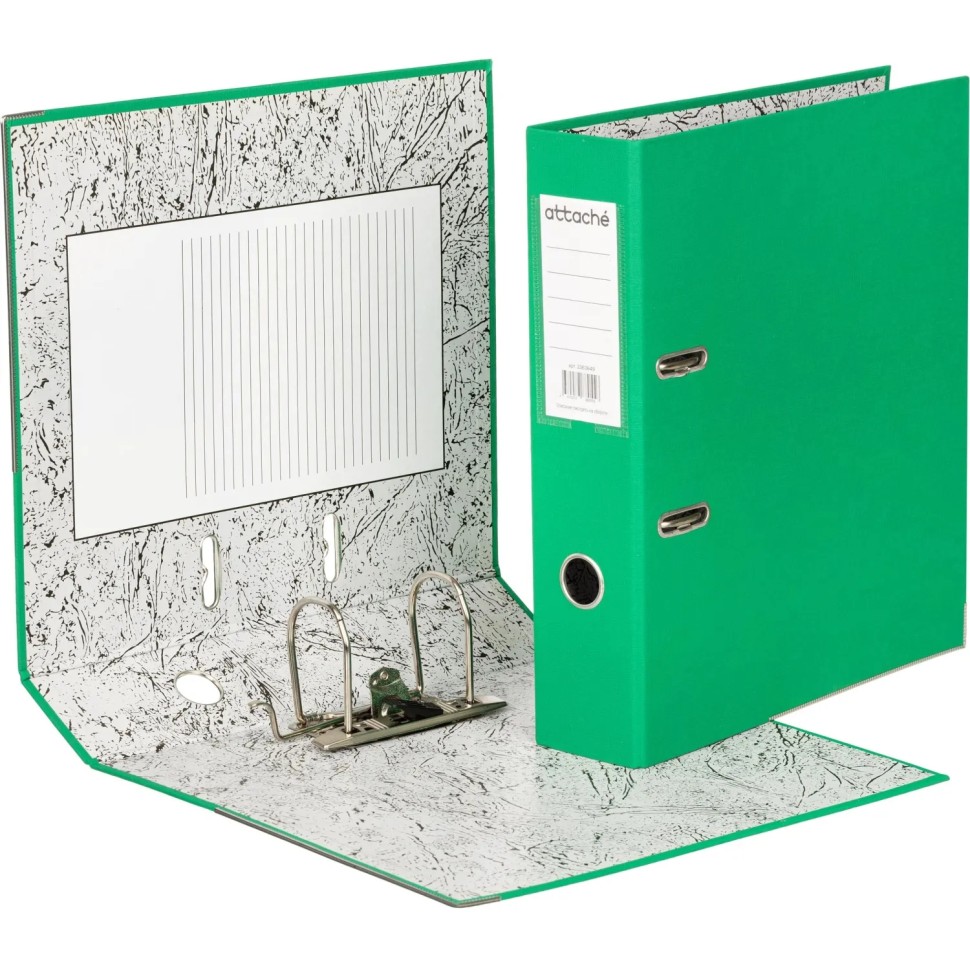 Папка-регистратор 75мм Attache А4, зеленая, РР/бумага, мет. уголок