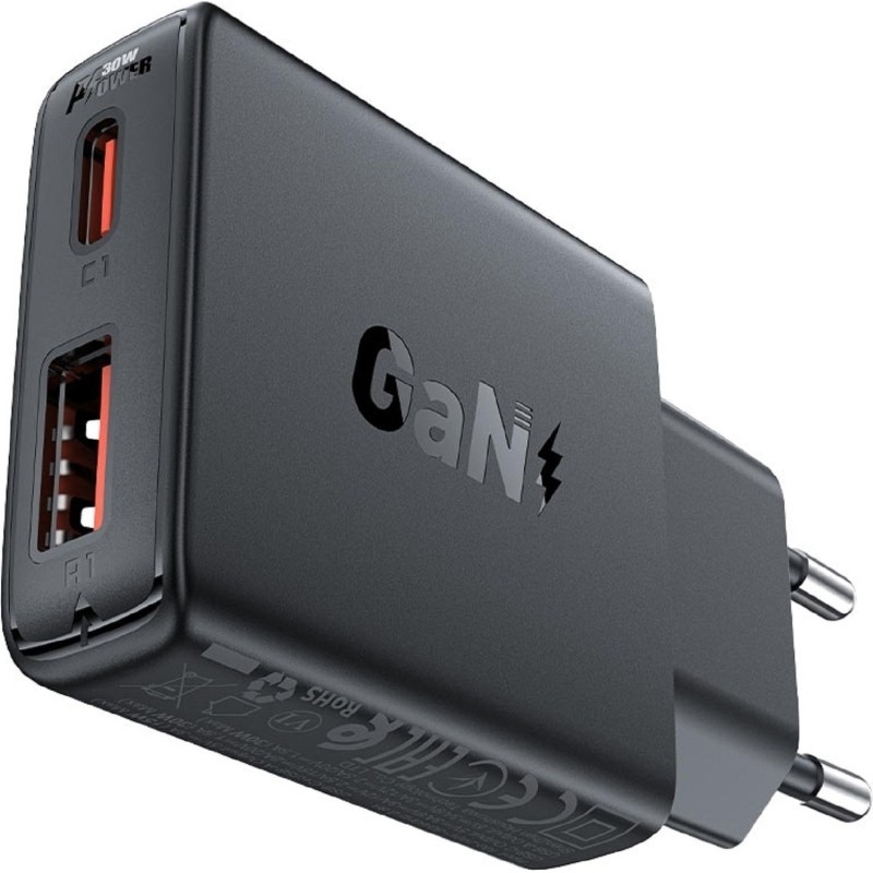 Зарядное устройство ACEFAST A69 PD30W GaN (USB-A+USB-C),сетевое, черный