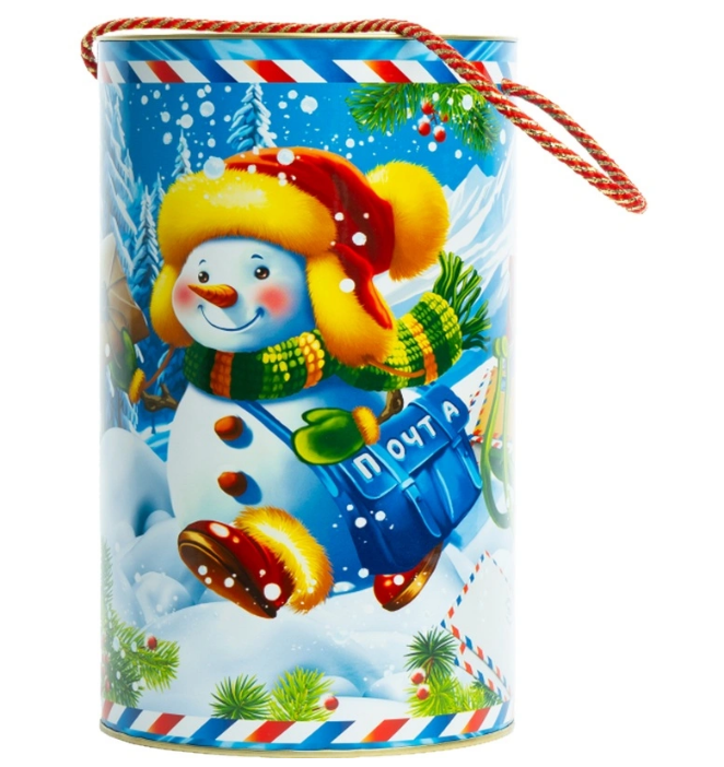 Новогодний сладкий подарок Почтальон Снеговик Туба 1000 грамм, K017