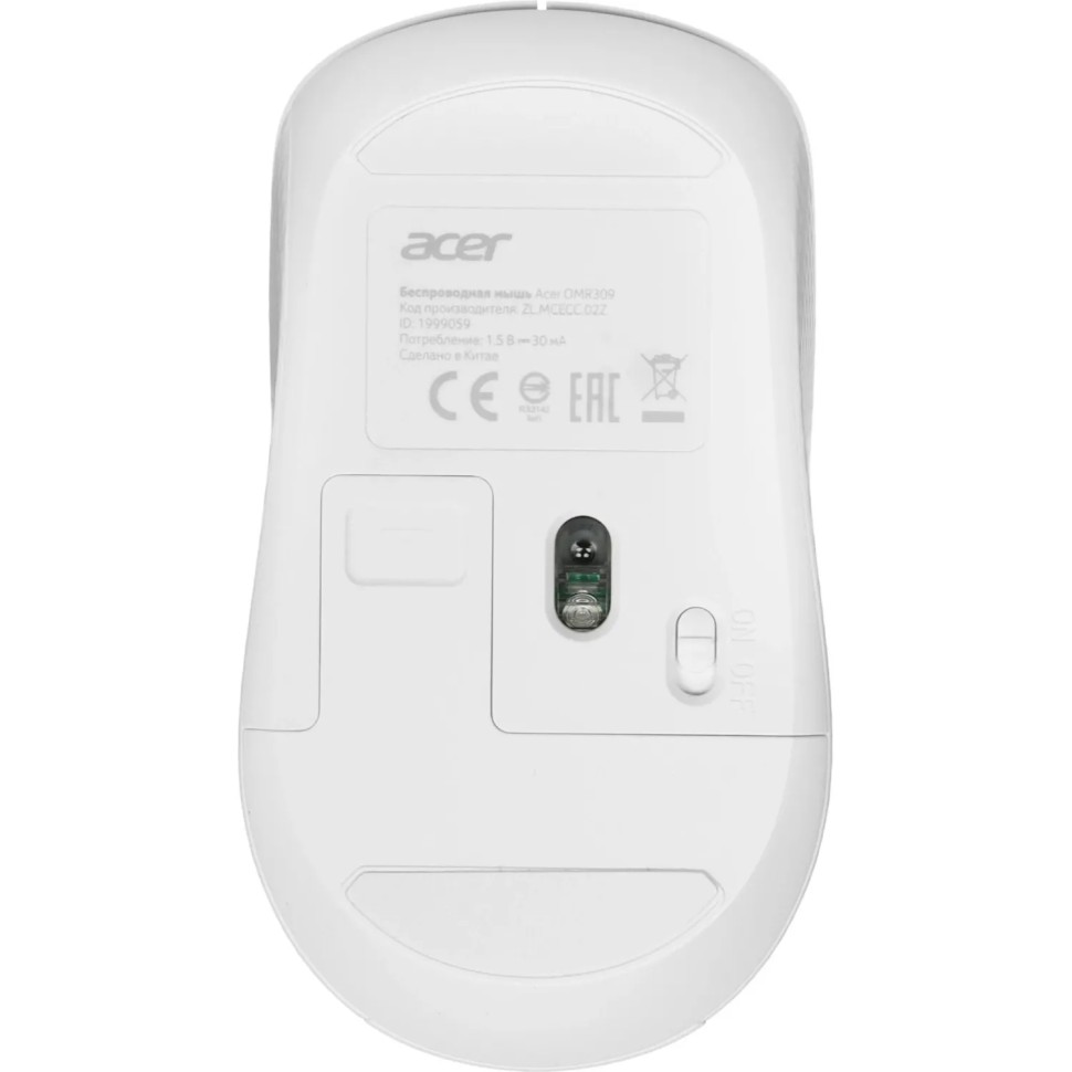 Мышь компьютерная Acer OMR309 белый,оптич,1600dpi,беспр,USB (ZL.MCECC.02Z)