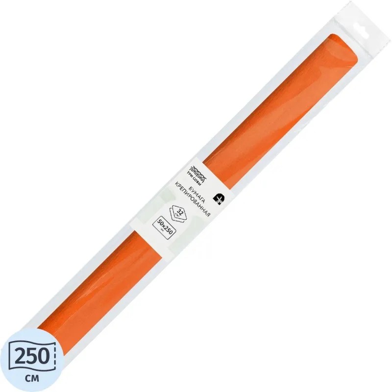 Бумага крепированная ТРИ СОВЫ, 50x250см, 32г/м2, оранжевая, в рул, CR_43955