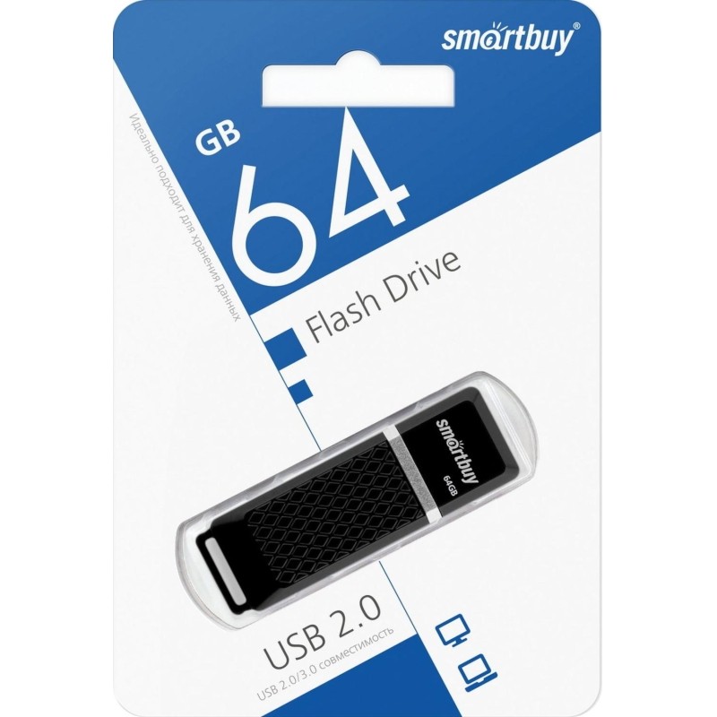 Флеш-память SmartBuy UFD 2.0 064GB Quartz series Black (SB64GBQZ-K)