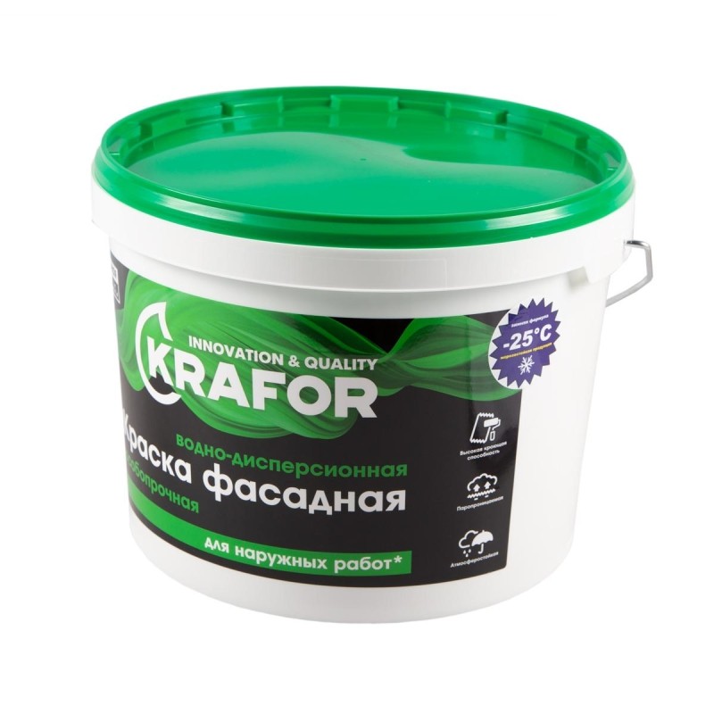 Краска водно-дисперсионная фасадная особопрочная , Krafor, 14 кг, белая