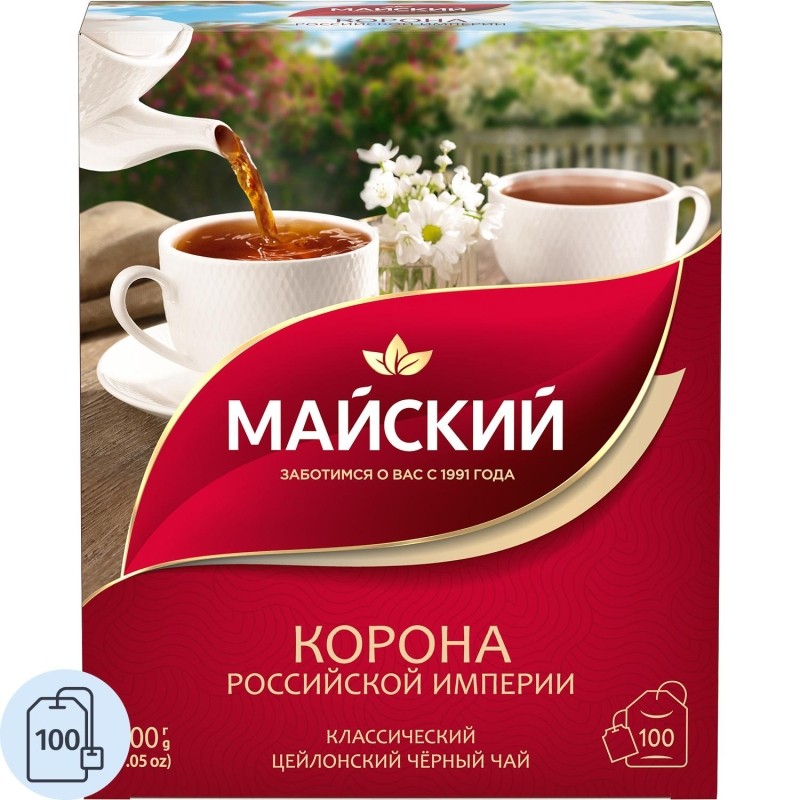 Чай Майский Корона Российской Империи черный в пакетиках 2гx100шт