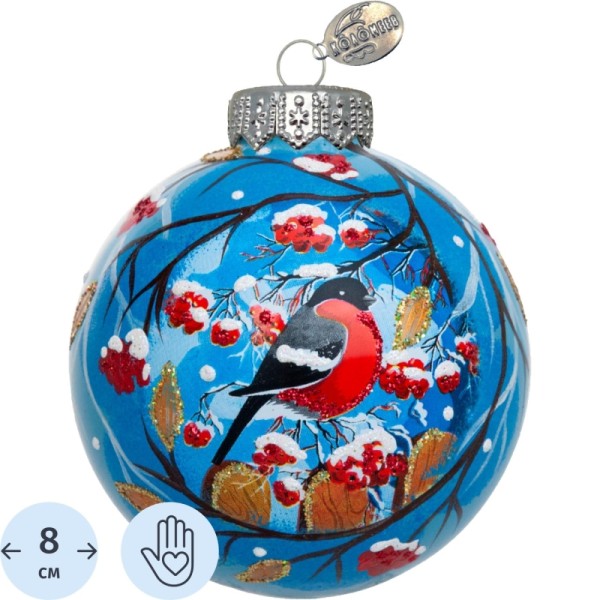 Ёлочный шар новогодний Коломеев Зимнее чудо стекло голубой (диаметр 8 см)