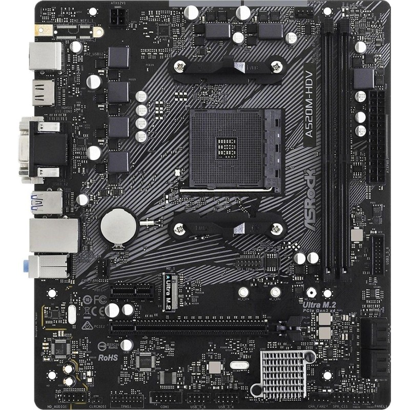 Материнская плата ASROCK A520M-HDV, AM4, A520, 2xDDR4, D-Sub+DVI-D+HDMI