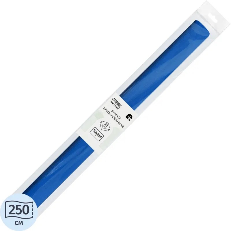Бумага крепированная ТРИ СОВЫ, 50x250см, 32г/м2, синяя, в рул, CR_43977
