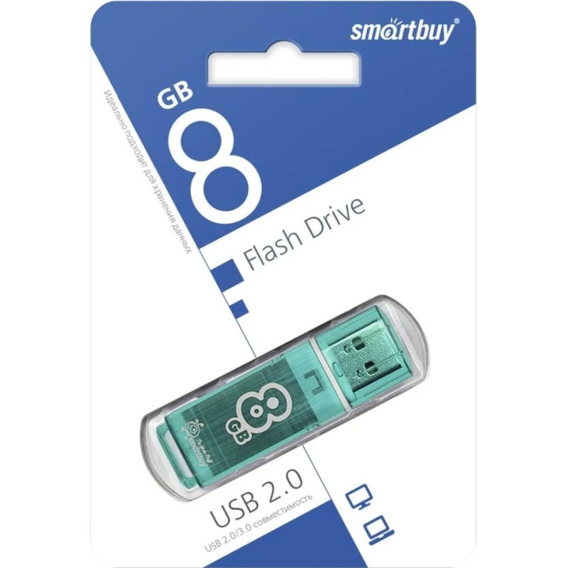Флеш-память Smartbuy Glossy, 8Gb, USB 2.0, зел, SB8GBGS-G