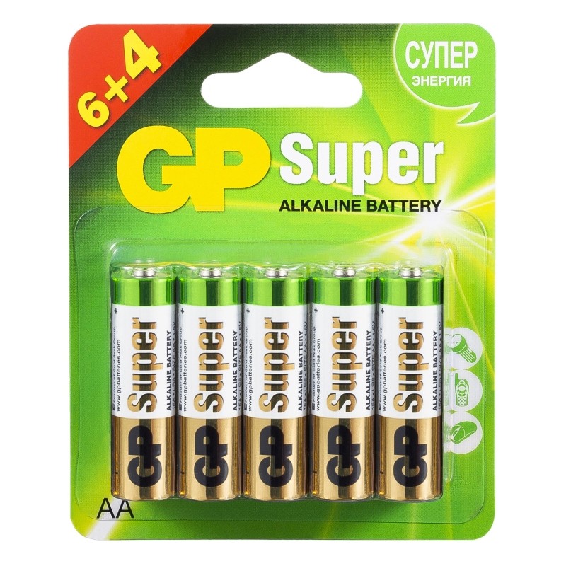 Батарейка GP Super AA/LR6 15A6/4-2CR10/GP15AA216/4-2CRSBC10 10шт/уп(6+4)