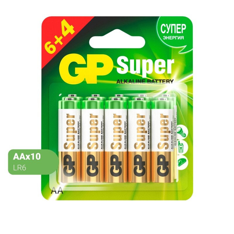 Батарейка GP Super AA/LR6 15A6/4-2CR10/GP15AA216/4-2CRSBC10 10шт/уп(6+4)