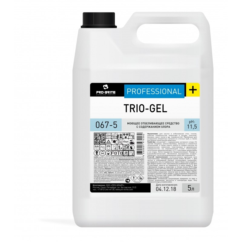 Профхим сантех щел гель с отбел/дез-эфф Pro-Brite/Trio-Gel, 5л