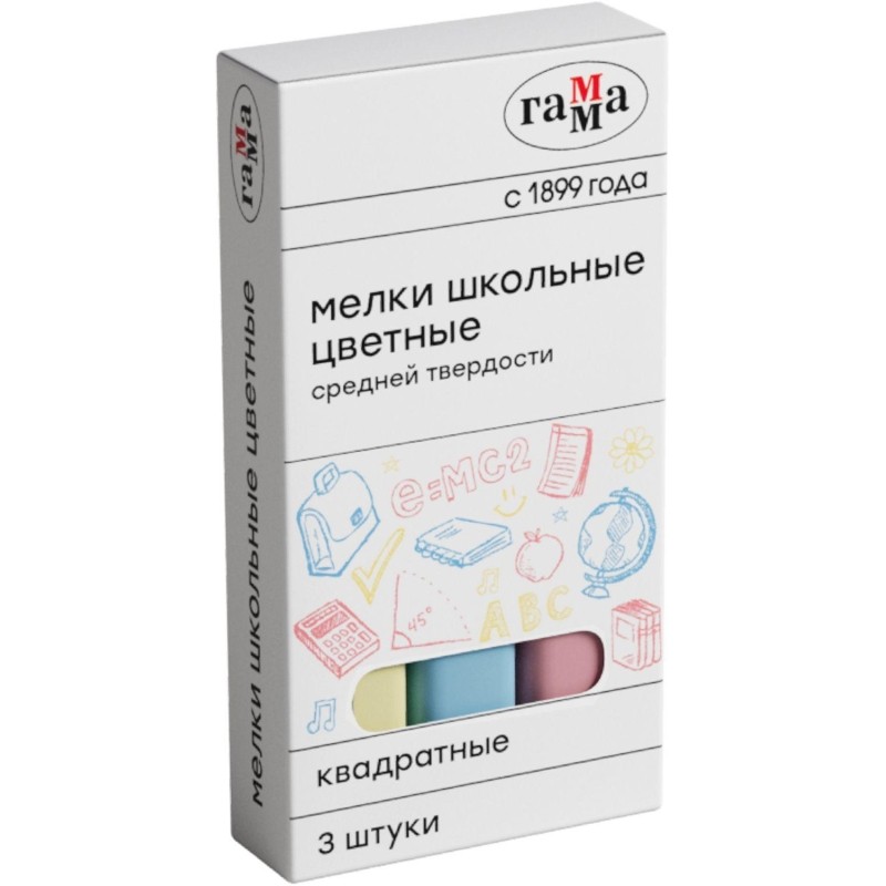 Мел школьный цветн. Гамма,наб.3шт.,средн тверд, квадрат,картон кор,30320211