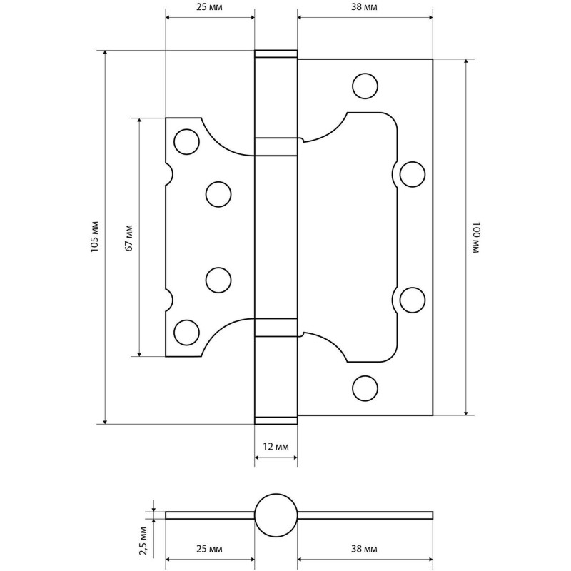 Петля УЗК СТАНДАРТ 105х50 2BB SN накладная 2,5мм б/вр (12846)