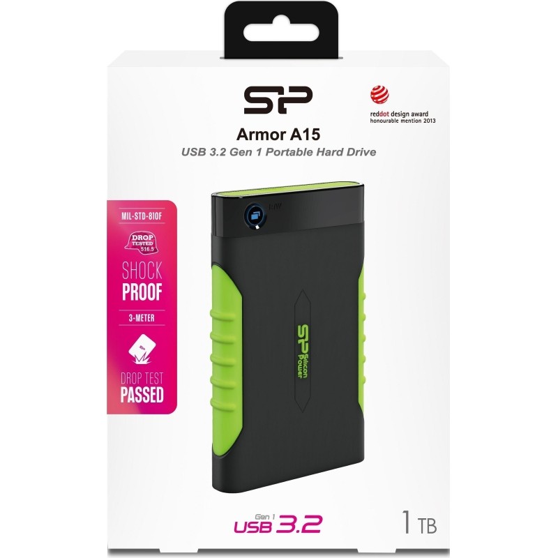 Портативный HDD Silicon Power Armor A15 1 TB USB 3.2, зеленый, резина