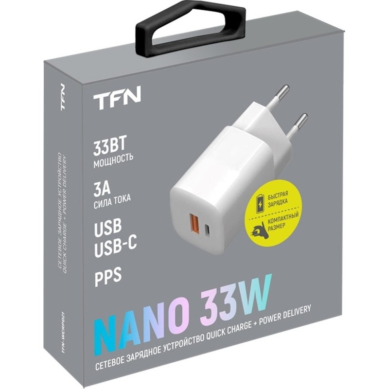 Зарядное устройство сетевое TFN nano A+C PD 33W white