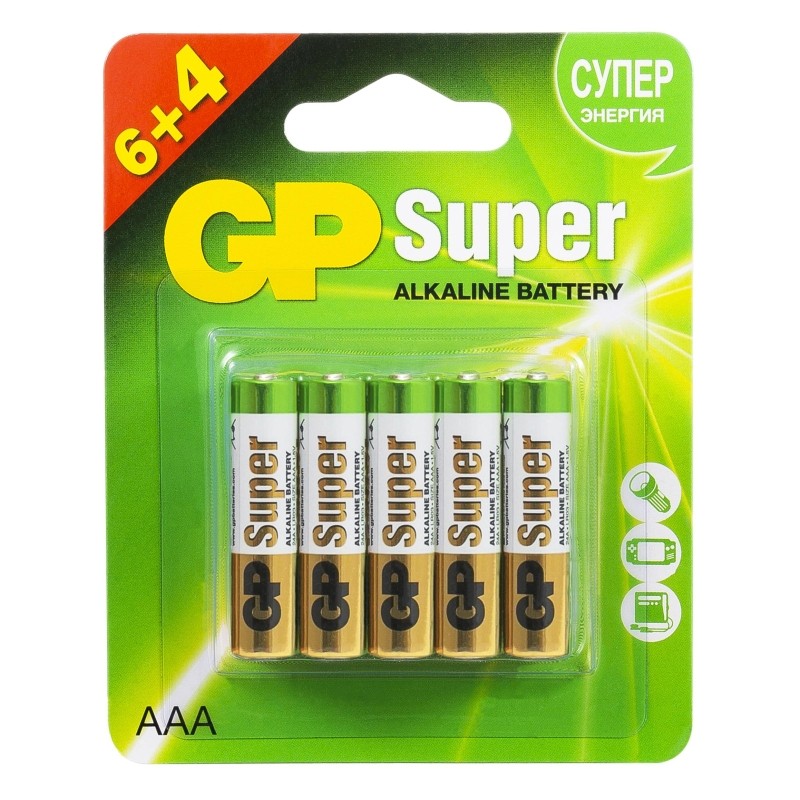 Батарейка GP Super AAA/LR03 24A6/4-2CR10/GP24AA216/4-2CRSBC10 10шт/уп.(6+4)
