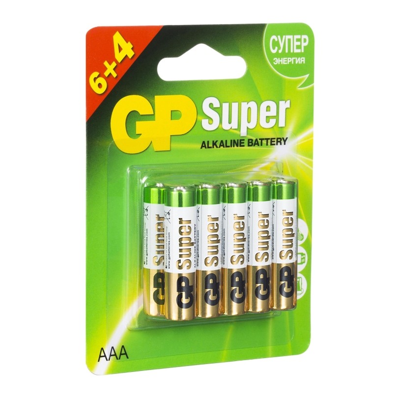 Батарейка GP Super AAA/LR03 24A6/4-2CR10/GP24AA216/4-2CRSBC10 10шт/уп.(6+4)
