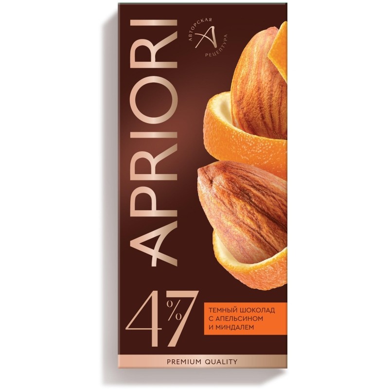 Шоколад Apriori темный, с апельсином и миндалем, 85г