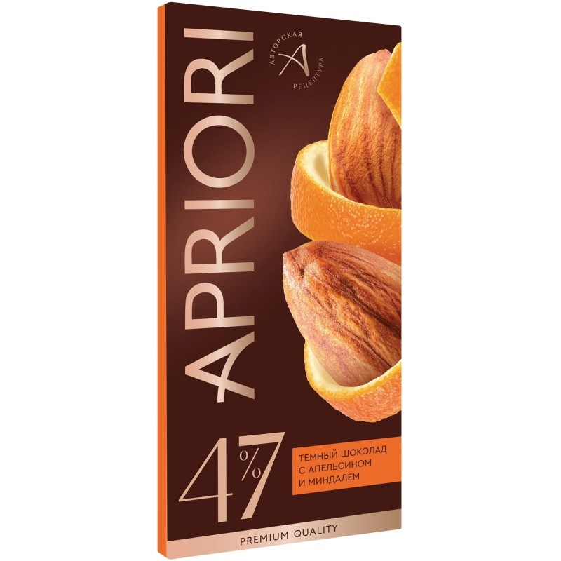Шоколад Apriori темный, с апельсином и миндалем, 85г