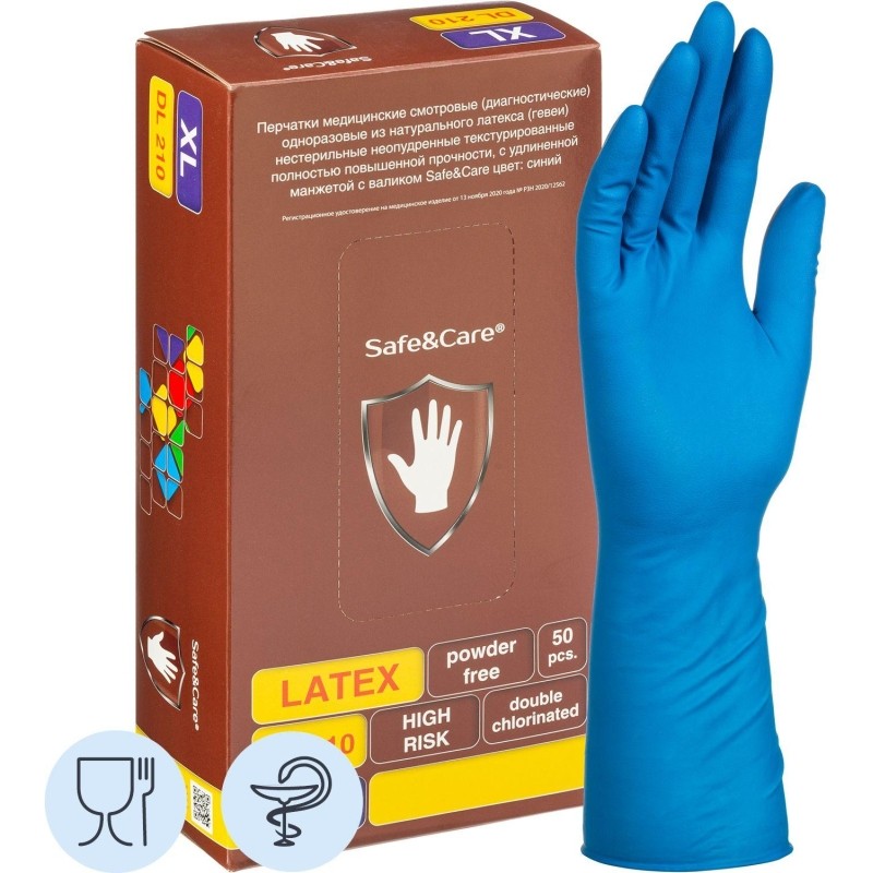 Перчатки латекс., н/с, н/о, S&amp;C High Risk TL210/ DL210 (XL)25пар/уп,ПС