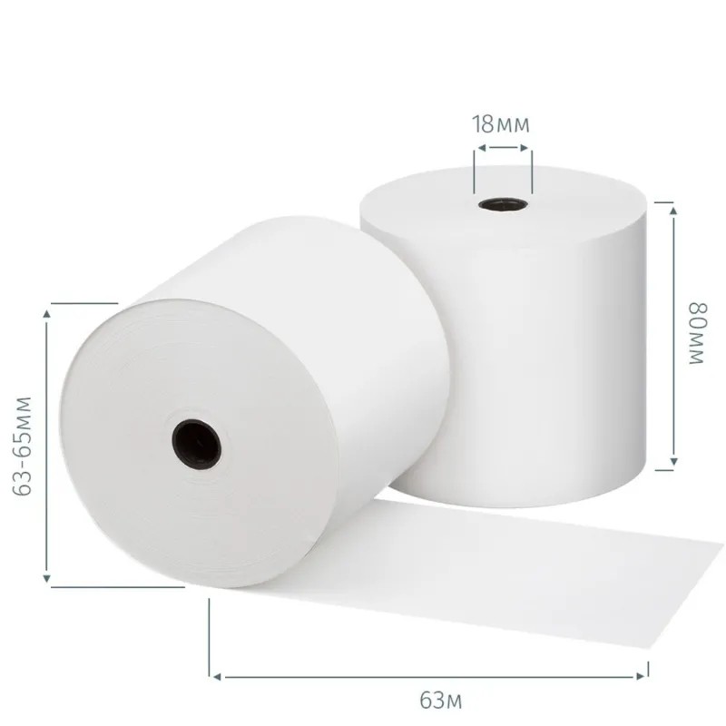 Ролики для касс 80мм, 63м, вт.18, 44гр/м2, запечатка, 6 рул/уп (спайка)(SB)