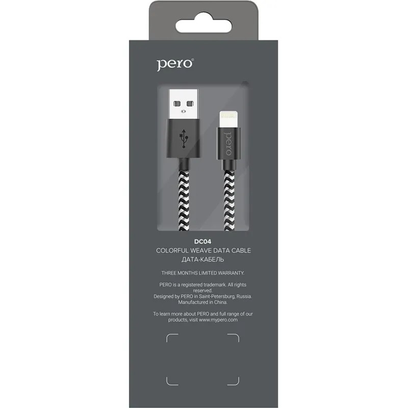 Кабель USB PERO DC-04 8-pin Lightning, 1м, Silver-black