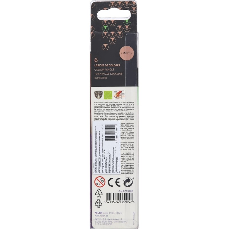 Карандаши цветные Milan Copper, 6 цв., 713206