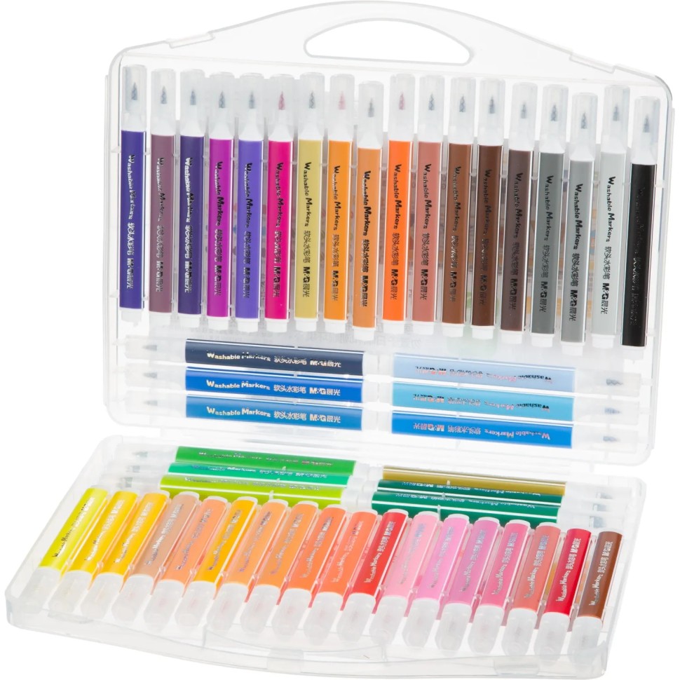 Фломастеры M&G смываемые, мягкая кисть, 48 цветов в наборе