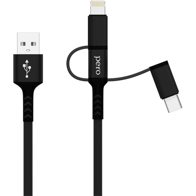 Кабель PERO, DC-06, 2.4А, 2м, Lightning/micro USB/Type-C, черный