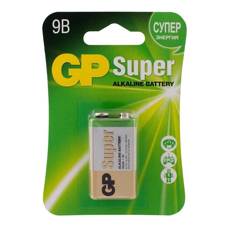 Батарейка GP Super 6LR61/1604A 1604A-5CR1/1604AA21-5CRSBC1 10 шт/уп, 1шт/бл