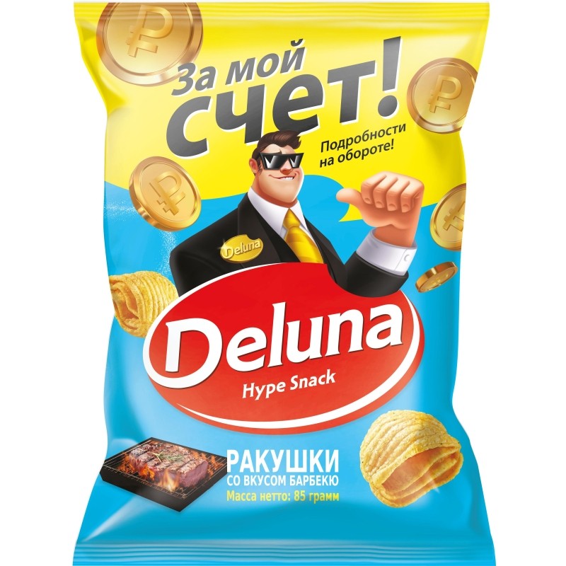 Снеки кукурузные Deluna Ракушки со вкусом барбекю 85г