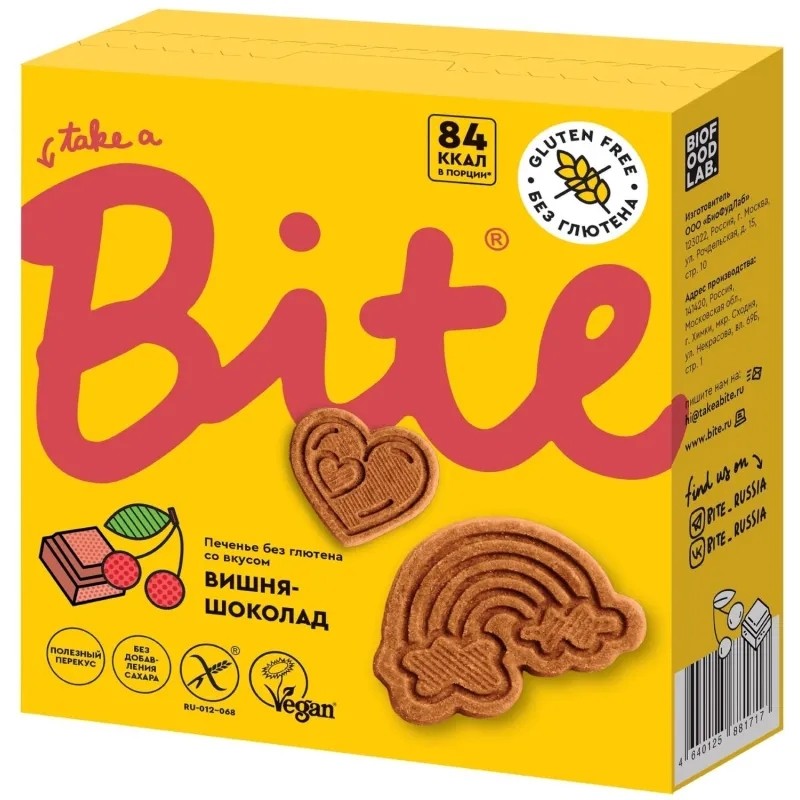 Печенье Bite вишня-шоколад, 115г