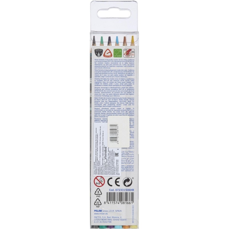 Карандаши цветные Milan Happy Bots, 6 цв., 072331506HB