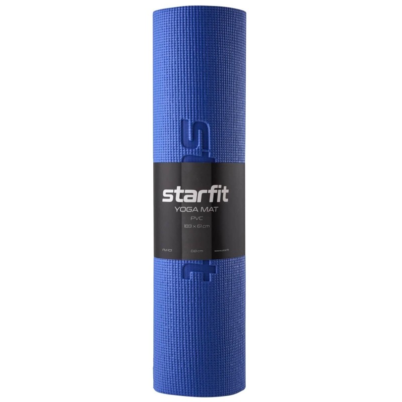 Коврик для йоги STARFIT FM-101 PVC, 0,8 см, 183x61см,темно-син, ЦБ-00001561