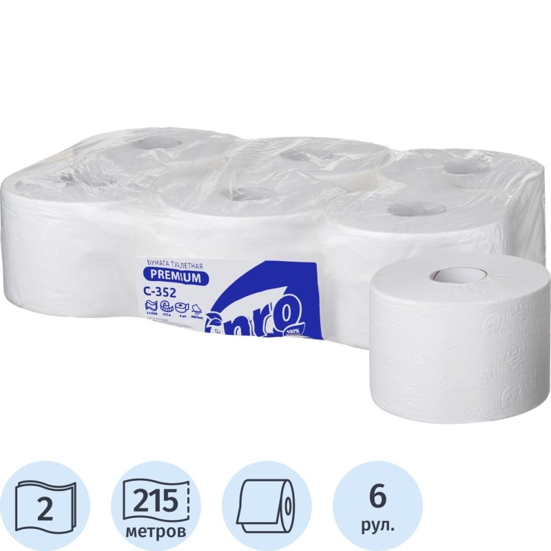 Бумага туалетная д/дисп Protissue ЦВ 2сл 215м 6рул/уп С352