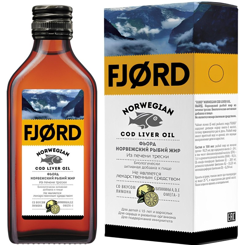 БАД Норвежский рыбий жир со вкусом лимона ФЬОРД FJORD 100мл