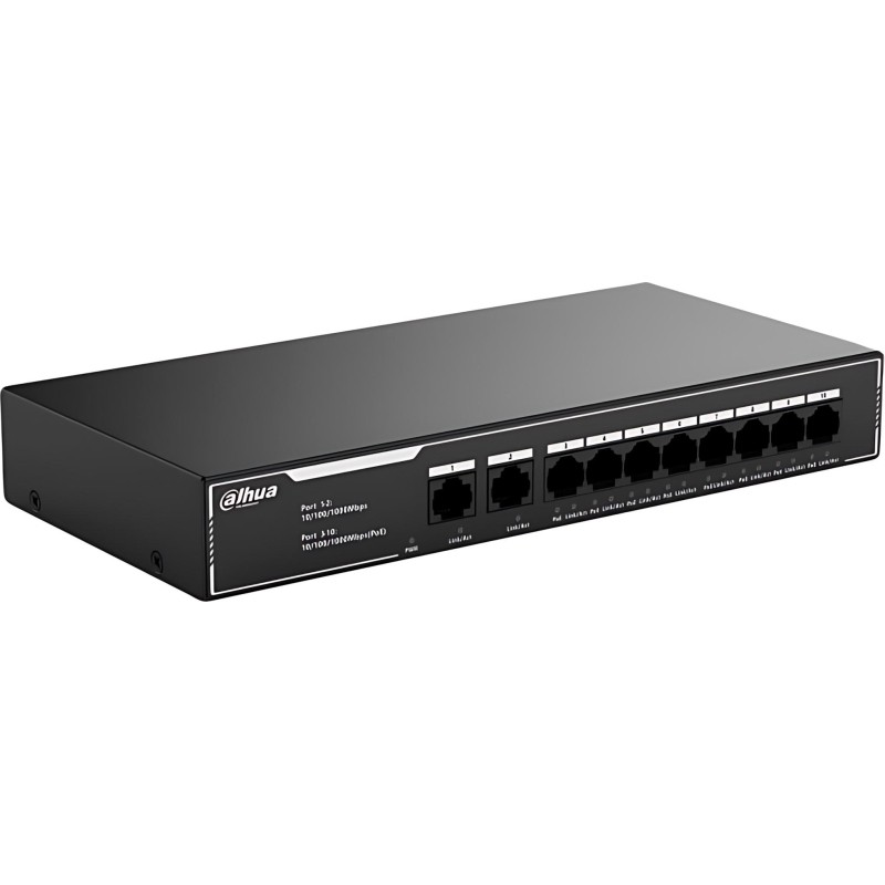 Коммутатор DAHUA DH-SG1010LP 10-порт,гб,неуправ, PoE,8xRJ45/2xRJ45,uplink