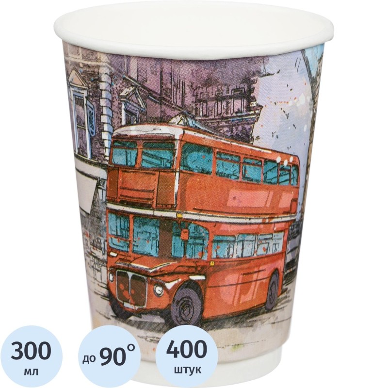 Стакан одноразовый ThermoCup 300 мл Big City Life, 400шт/уп, 320114