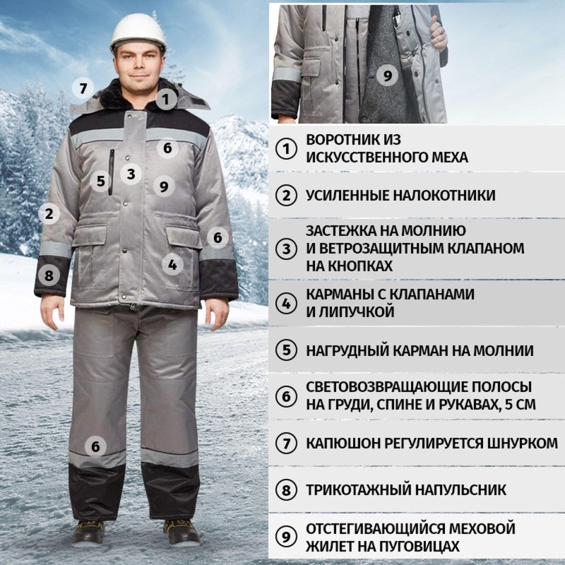 Костюм рабочий зимний з11-КПКЖ сер/черн (р.56-58) 170-176