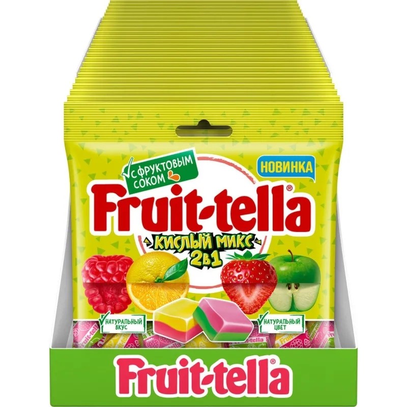 Конфеты жевательные Кислый микс Fruittella, 2в1, 70гx24шт/уп