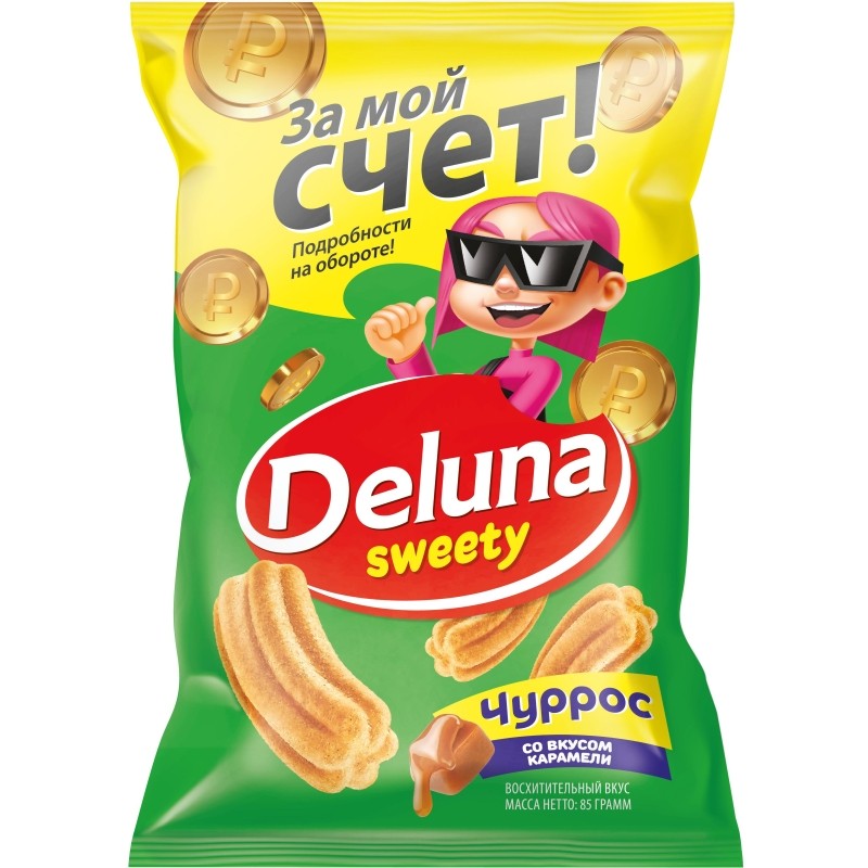 Снеки кукурузные Deluna Чуррос со вкусом карамели 85г