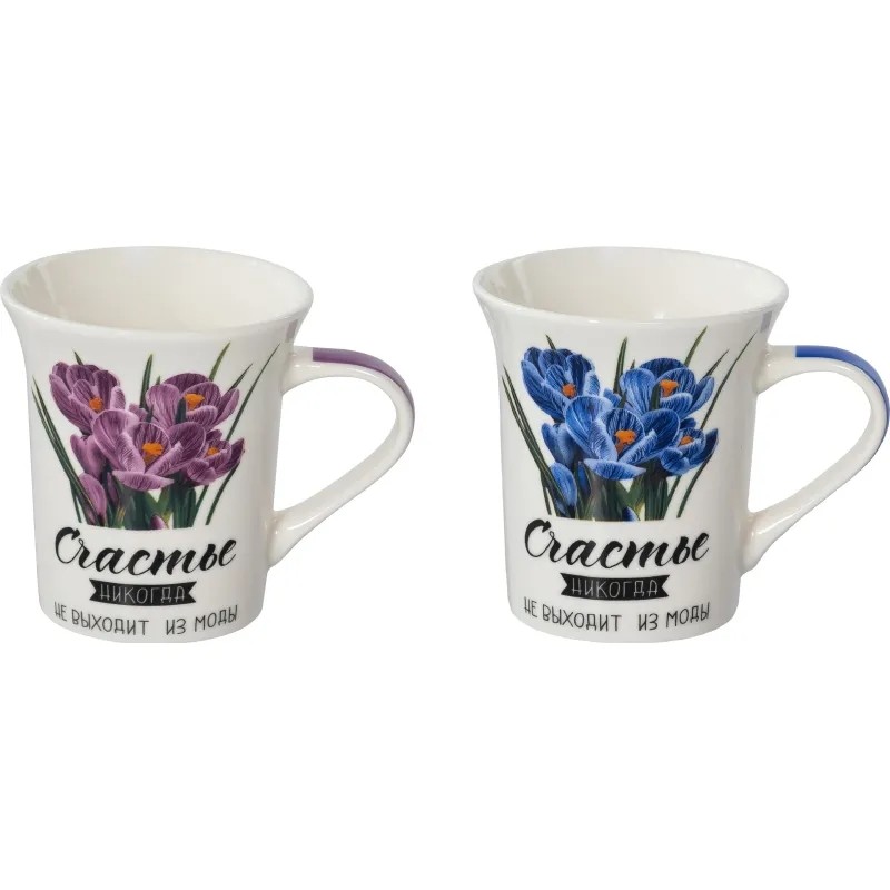 Кружка 310мл, МИКС 2 ДЕКОРА, NEW BONE CHINA,СЧАСТЬЕ 135-08043